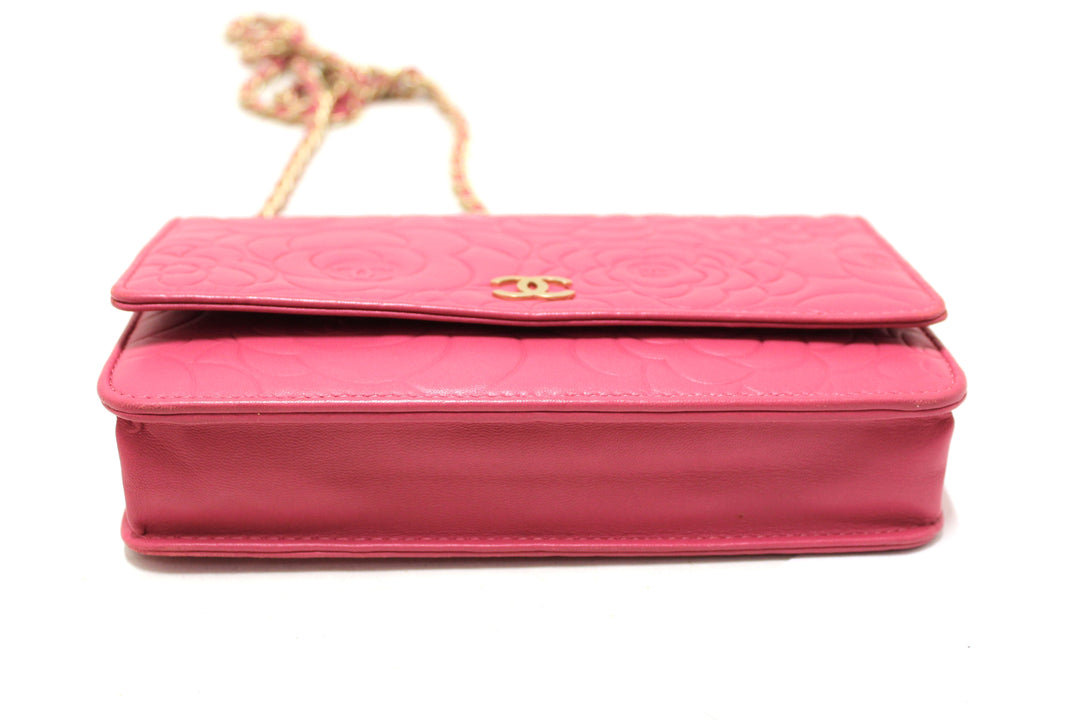 Top Quality Chanel Pink Camellia Lambskin Leather Wallet On Chain/Clutch Bag