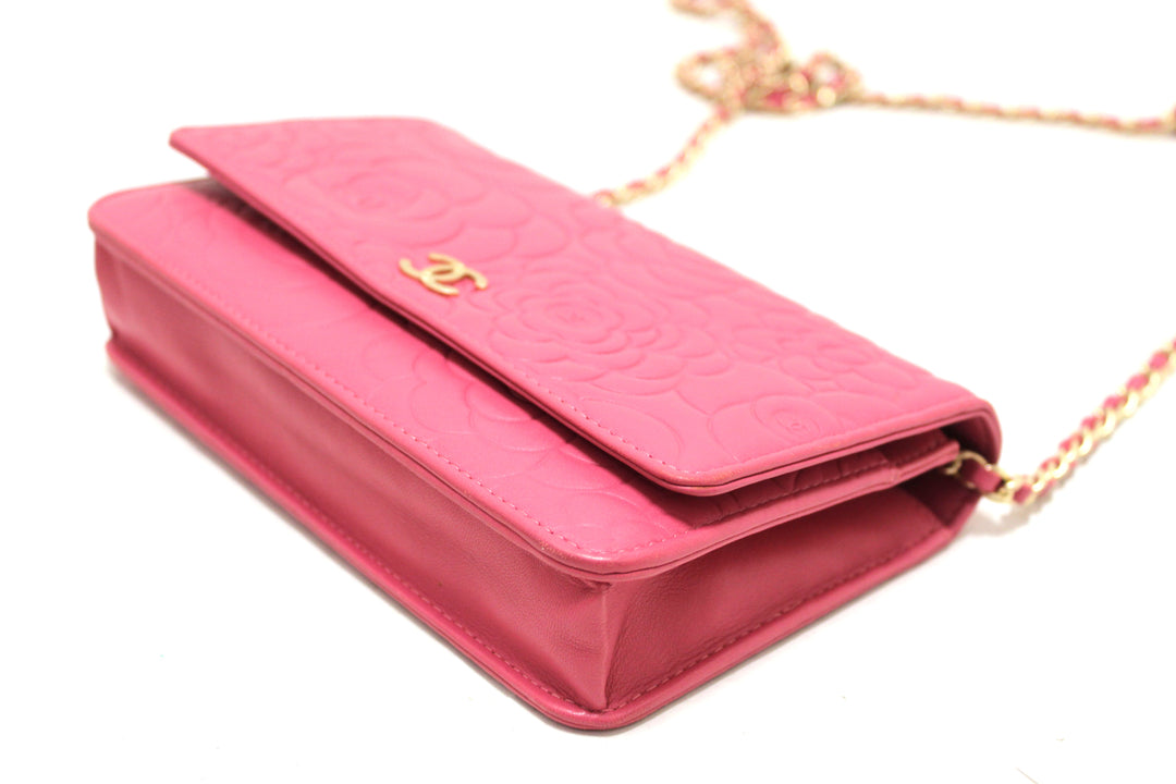 Top Quality Chanel Pink Camellia Lambskin Leather Wallet On Chain/Clutch Bag