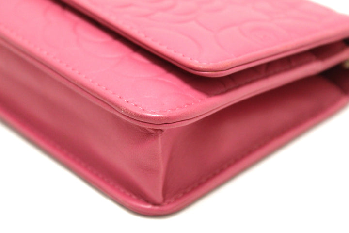 Top Quality Chanel Pink Camellia Lambskin Leather Wallet On Chain/Clutch Bag