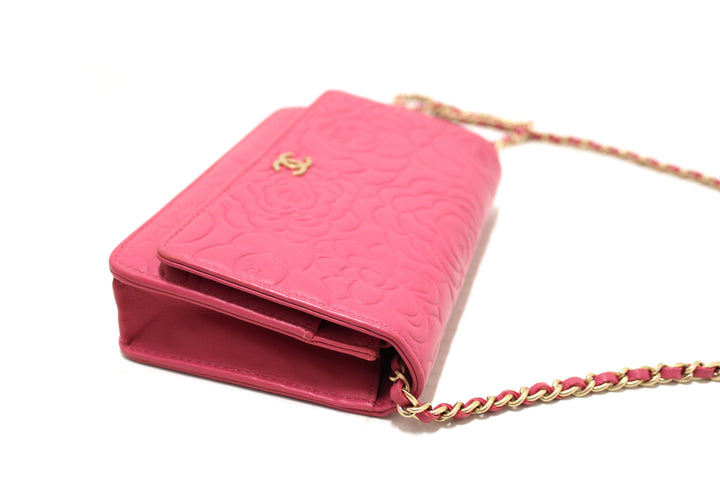 Top Quality Chanel Pink Camellia Lambskin Leather Wallet On Chain/Clutch Bag