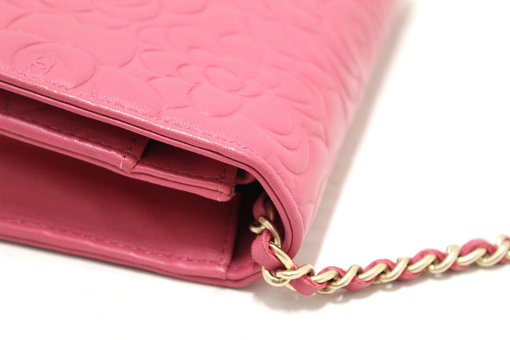 Top Quality Chanel Pink Camellia Lambskin Leather Wallet On Chain/Clutch Bag