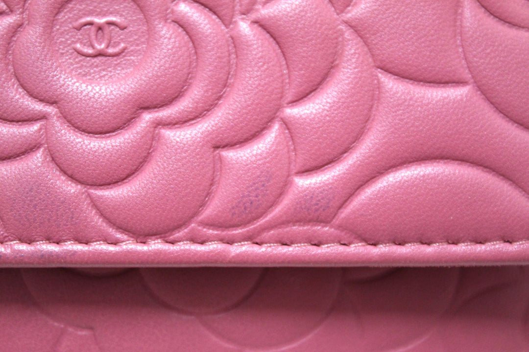Top Quality Chanel Pink Camellia Lambskin Leather Wallet On Chain/Clutch Bag