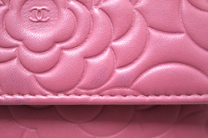 Top Quality Chanel Pink Camellia Lambskin Leather Wallet On Chain/Clutch Bag