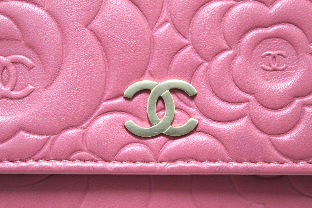 Top Quality Chanel Pink Camellia Lambskin Leather Wallet On Chain/Clutch Bag