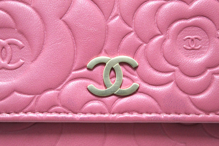 Top Quality Chanel Pink Camellia Lambskin Leather Wallet On Chain/Clutch Bag
