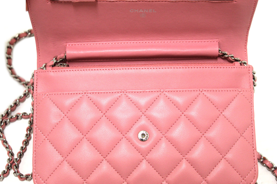 Top Quality Chanel Pink Quilted Lambskin Leather Wallet On Chain WOC Messenger Bag