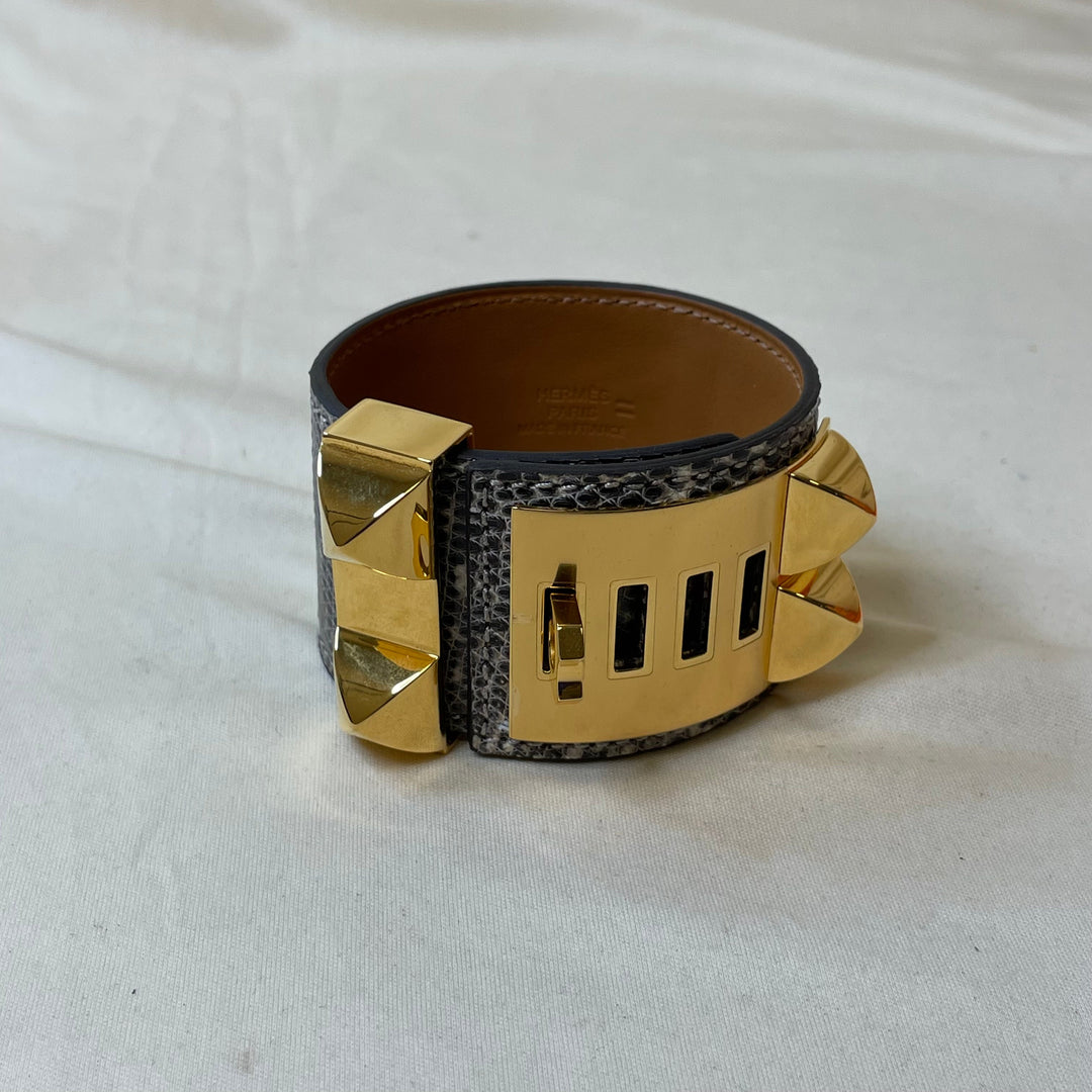 Hermes Natura Lizard Gold Plated Collier de Chien Bracelet Sku# 47230