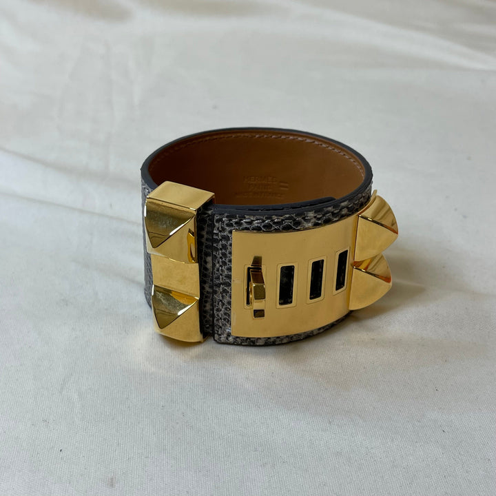 Hermes Natura Lizard Gold Plated Collier de Chien Bracelet Sku# 47230