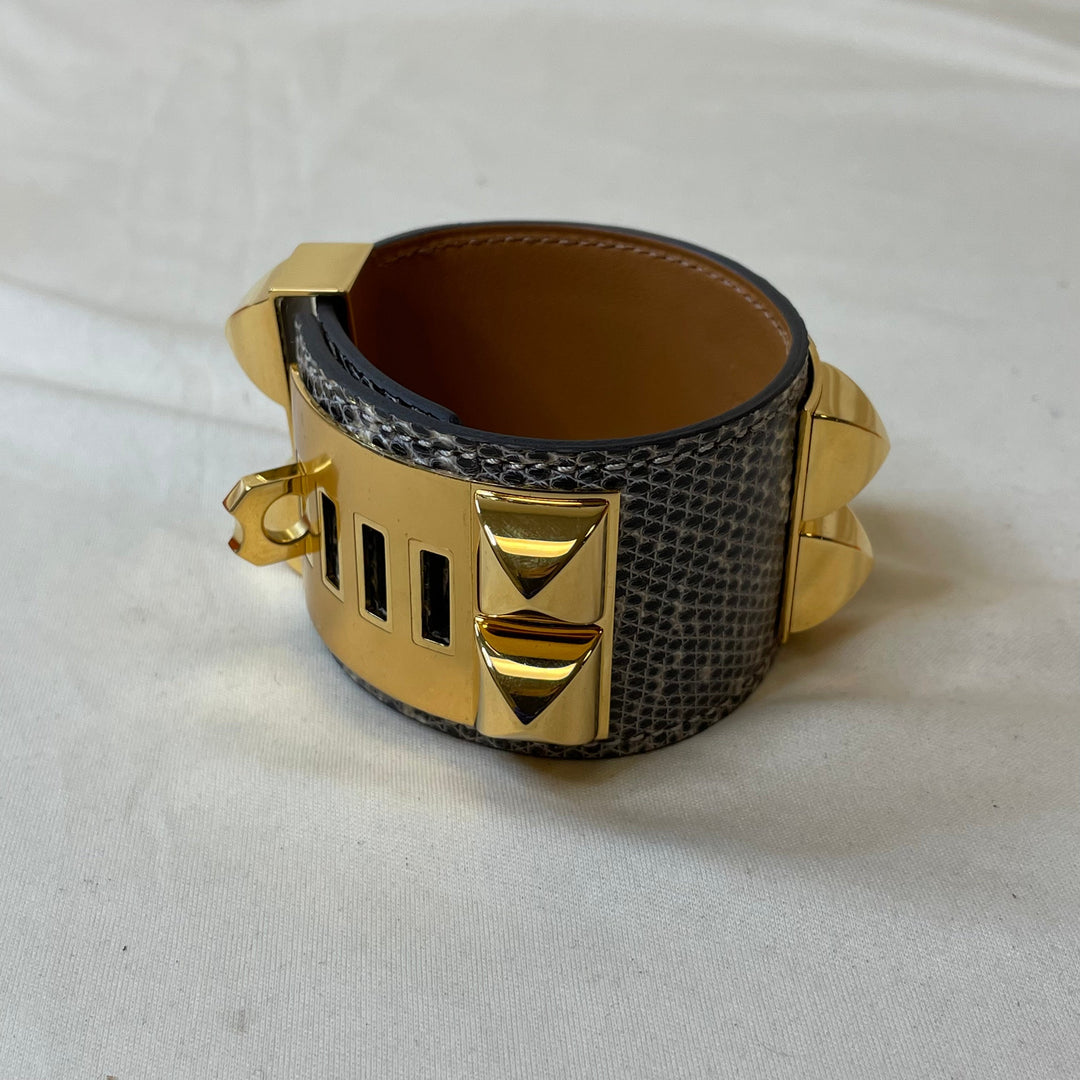 Hermes Natura Lizard Gold Plated Collier de Chien Bracelet Sku# 47230