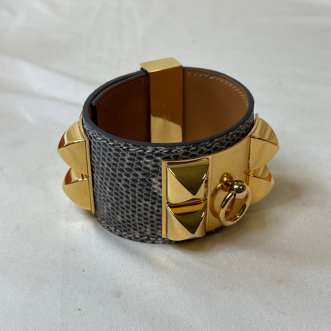 Hermes Natura Lizard Gold Plated Collier de Chien Bracelet Sku# 47230