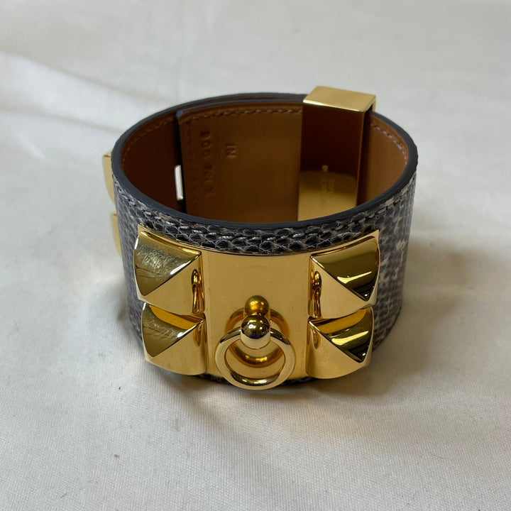 Hermes Natura Lizard Gold Plated Collier de Chien Bracelet Sku# 47230