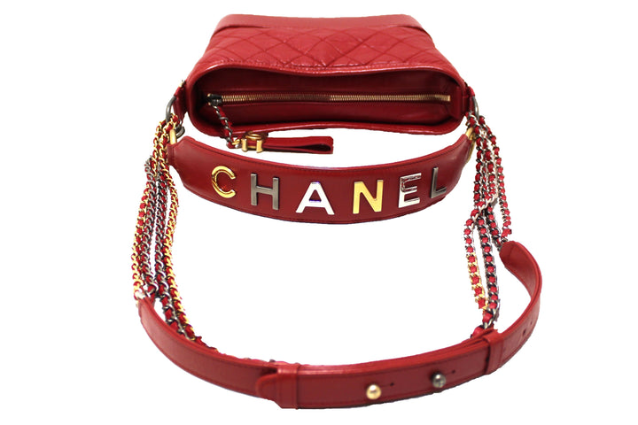 Top Quality Chanel Red Aged Calfskin Leather Small Gabrielle Hobo Crossbody Bag
