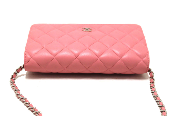 Top Quality Chanel Pink Quilted Lambskin Leather Wallet On Chain WOC Messenger Bag