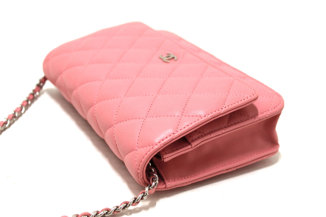 Top Quality Chanel Pink Quilted Lambskin Leather Wallet On Chain WOC Messenger Bag