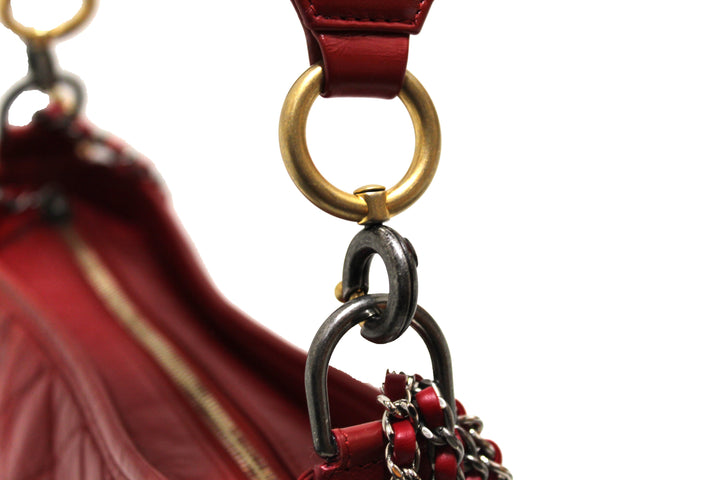 Top Quality Chanel Red Aged Calfskin Leather Small Gabrielle Hobo Crossbody Bag