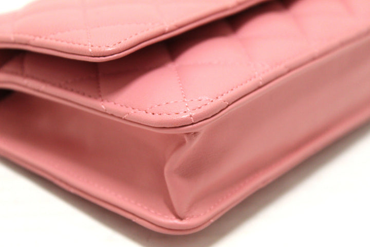 Top Quality Chanel Pink Quilted Lambskin Leather Wallet On Chain WOC Messenger Bag