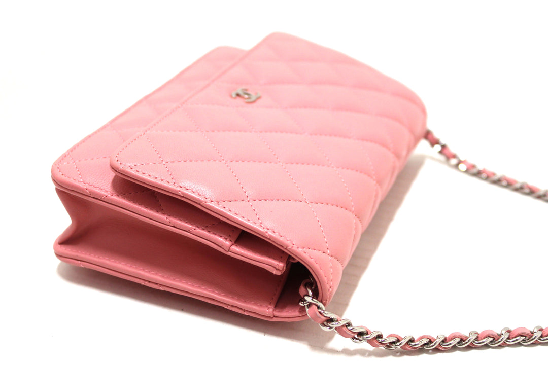 Top Quality Chanel Pink Quilted Lambskin Leather Wallet On Chain WOC Messenger Bag