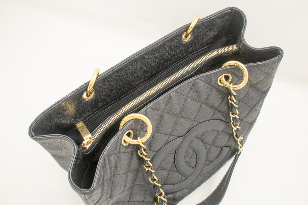 Chanel Caviar GST 13" Grand Shopping Tote Chain Shoulder Bag Black