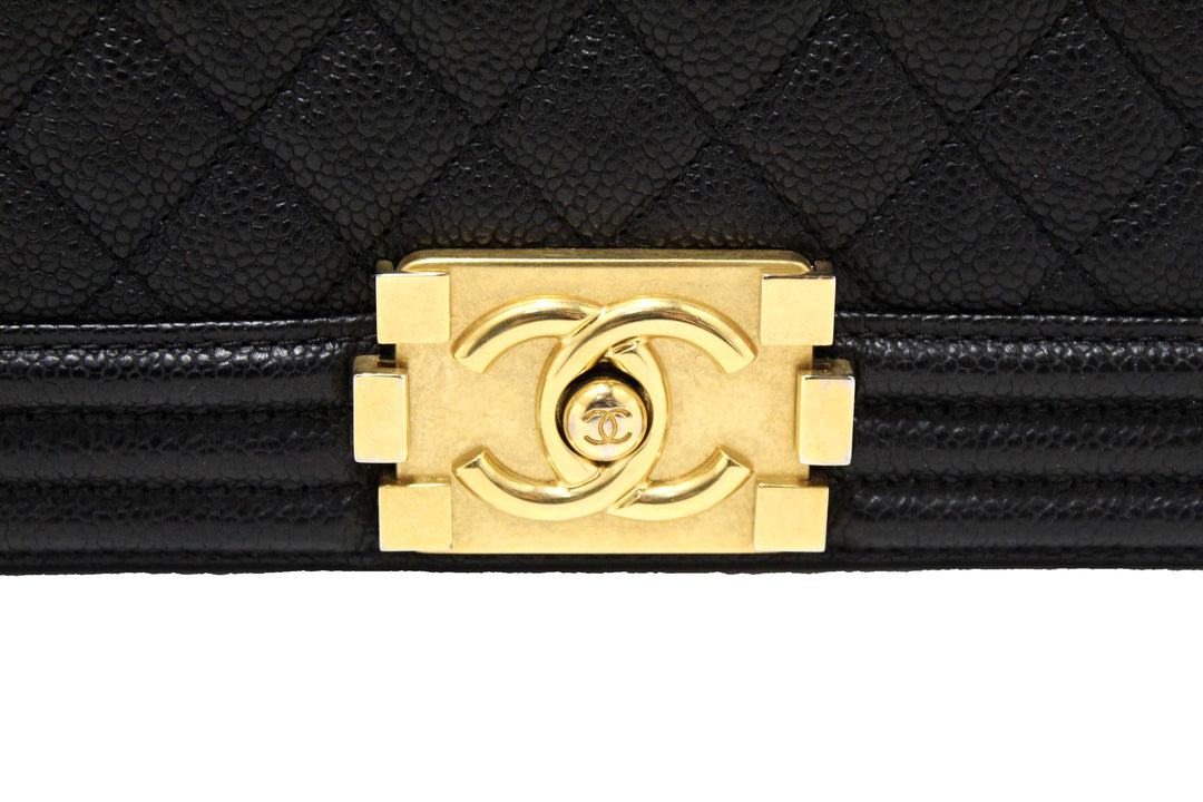 Top Quality Chanel Black Quilted Caviar Leather New Medium Boy Shoulder Bag