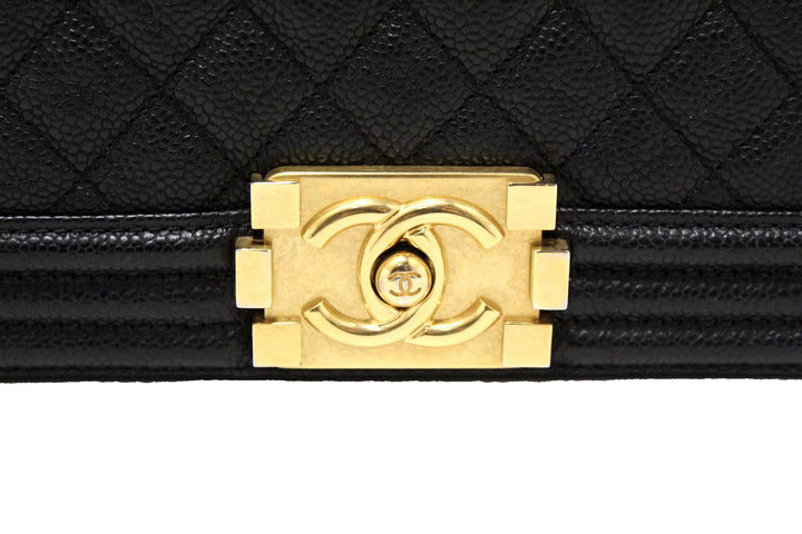Top Quality Chanel Black Quilted Caviar Leather New Medium Boy Shoulder Bag