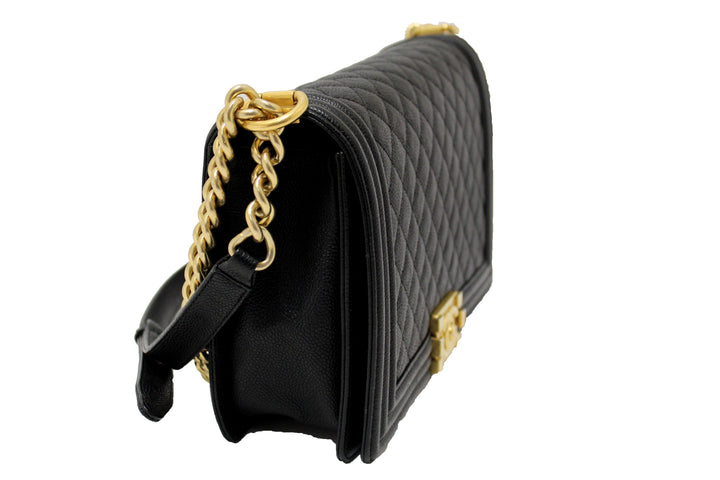 Top Quality Chanel Black Quilted Caviar Leather New Medium Boy Shoulder Bag