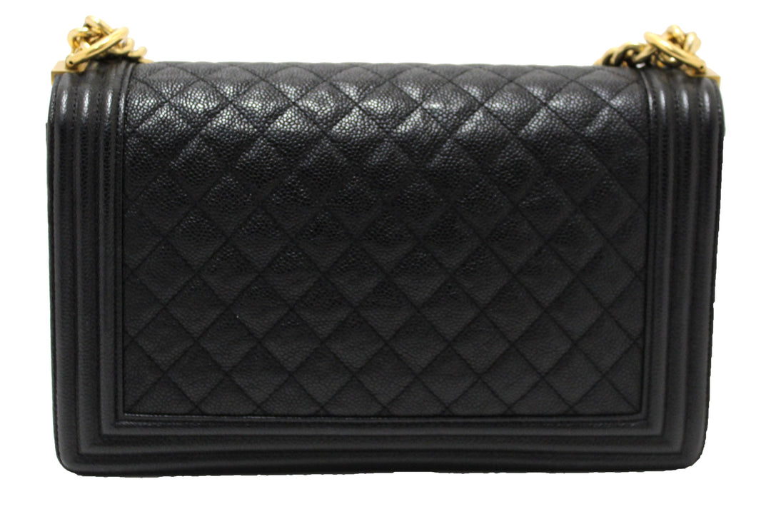 Top Quality Chanel Black Quilted Caviar Leather New Medium Boy Shoulder Bag