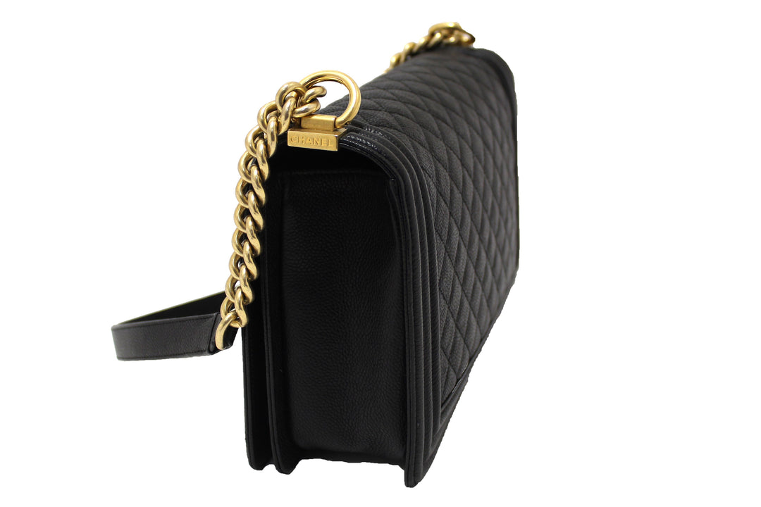 Top Quality Chanel Black Quilted Caviar Leather New Medium Boy Shoulder Bag