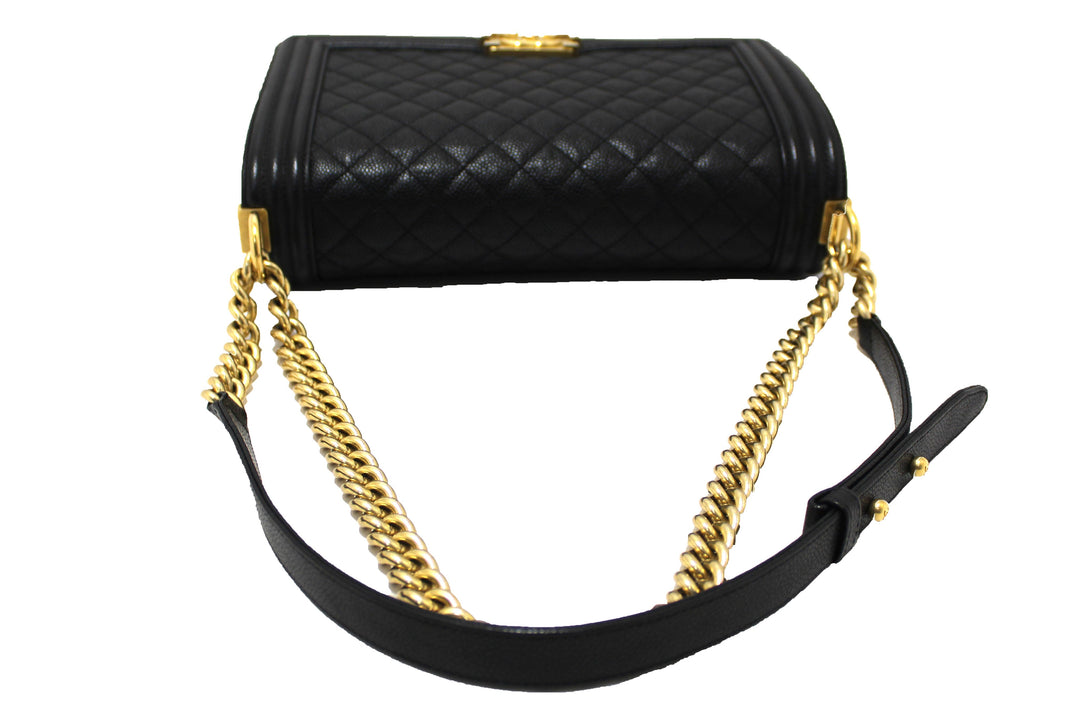 Top Quality Chanel Black Quilted Caviar Leather New Medium Boy Shoulder Bag