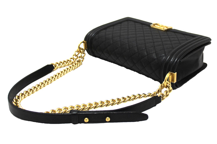 Top Quality Chanel Black Quilted Caviar Leather New Medium Boy Shoulder Bag