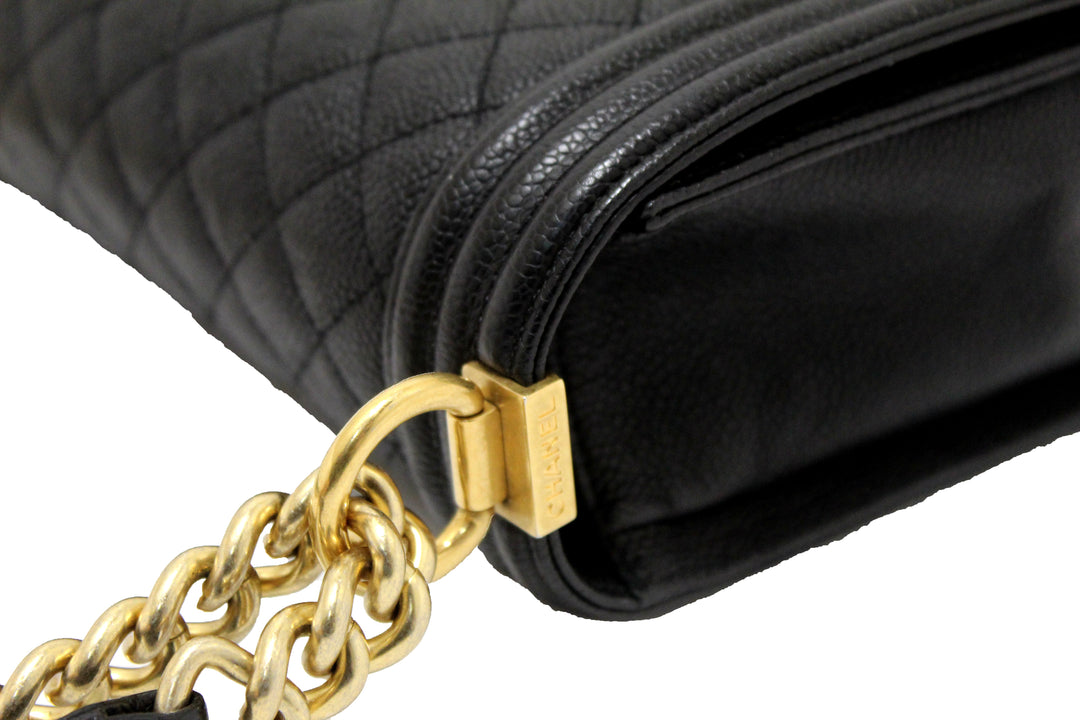 Top Quality Chanel Black Quilted Caviar Leather New Medium Boy Shoulder Bag