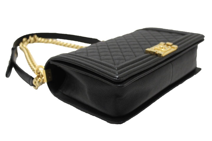 Top Quality Chanel Black Quilted Caviar Leather New Medium Boy Shoulder Bag