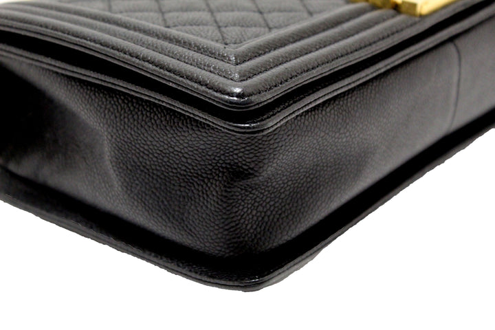 Top Quality Chanel Black Quilted Caviar Leather New Medium Boy Shoulder Bag
