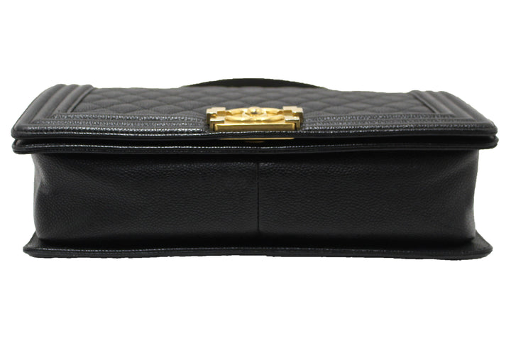 Top Quality Chanel Black Quilted Caviar Leather New Medium Boy Shoulder Bag