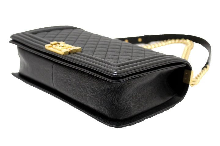 Top Quality Chanel Black Quilted Caviar Leather New Medium Boy Shoulder Bag