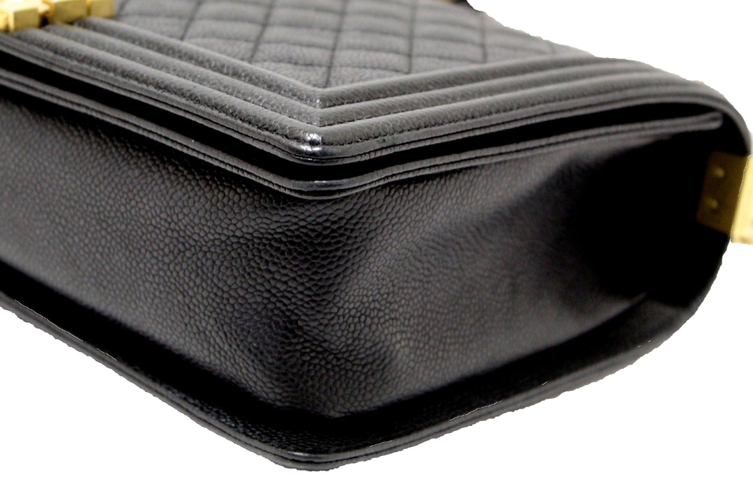 Top Quality Chanel Black Quilted Caviar Leather New Medium Boy Shoulder Bag