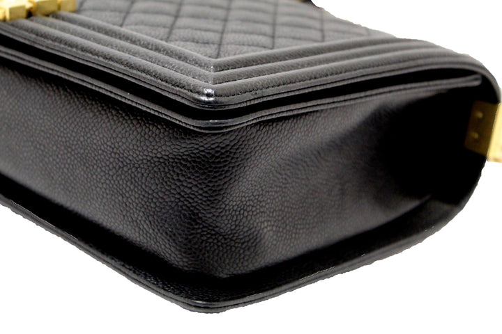 Top Quality Chanel Black Quilted Caviar Leather New Medium Boy Shoulder Bag