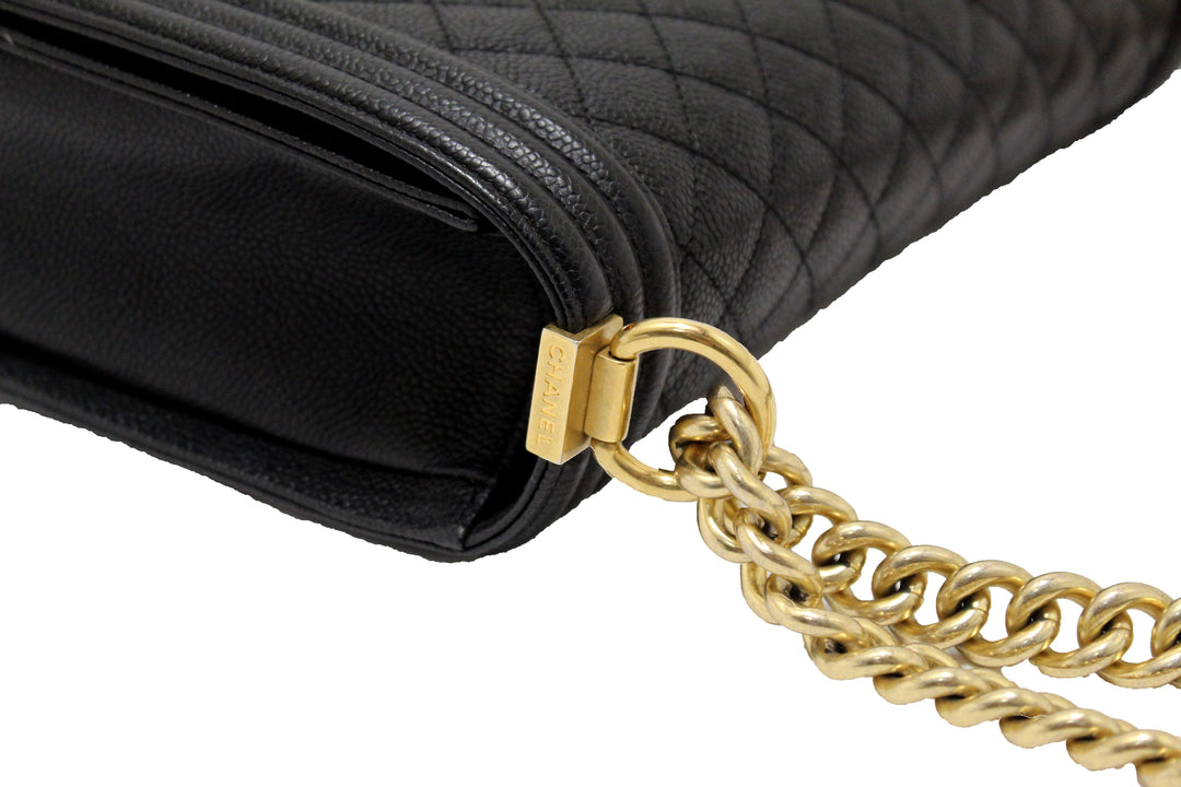 Top Quality Chanel Black Quilted Caviar Leather New Medium Boy Shoulder Bag
