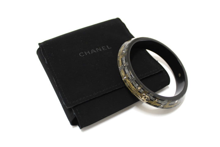 Top Quality Chanel Black Resin and Crystal Bangle Bracelet