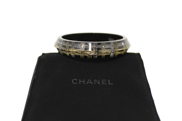 Top Quality Chanel Black Resin and Crystal Bangle Bracelet
