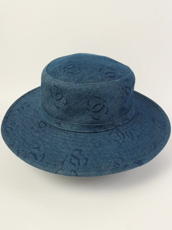 Chanel 2002 Made Cc Mark Print Denim Hat Indigo