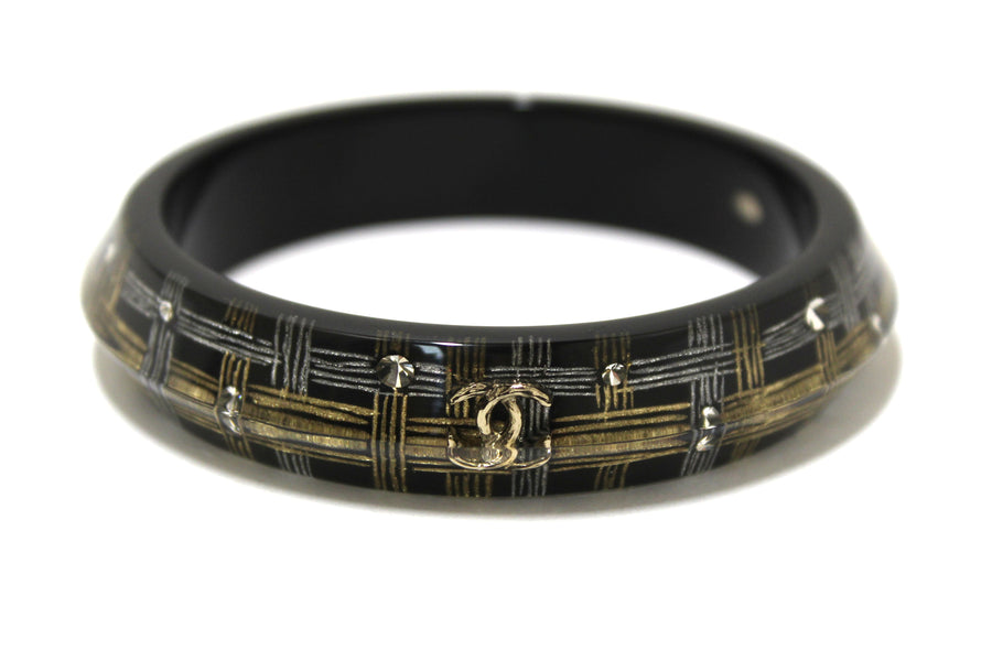 Chanel Black Resin and Crystal Bangle Bracelet | Italystation.com