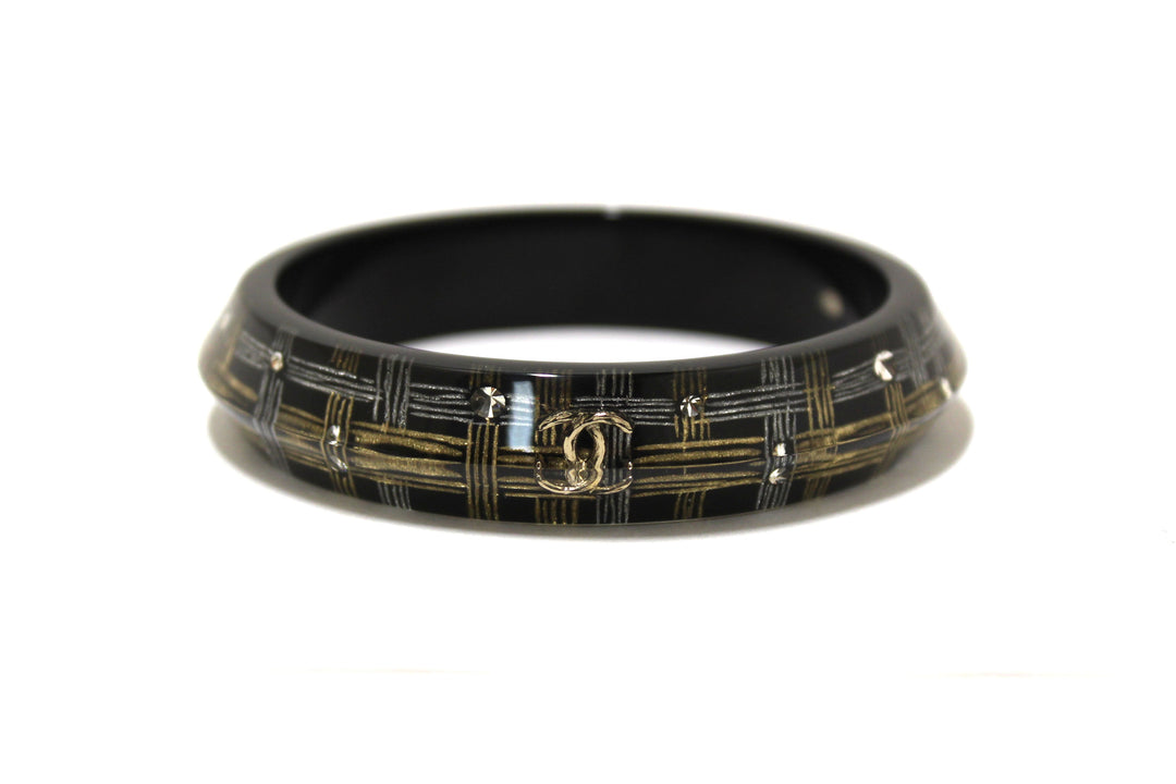 Top Quality Chanel Black Resin and Crystal Bangle Bracelet