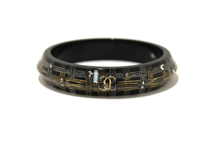 Top Quality Chanel Black Resin and Crystal Bangle Bracelet