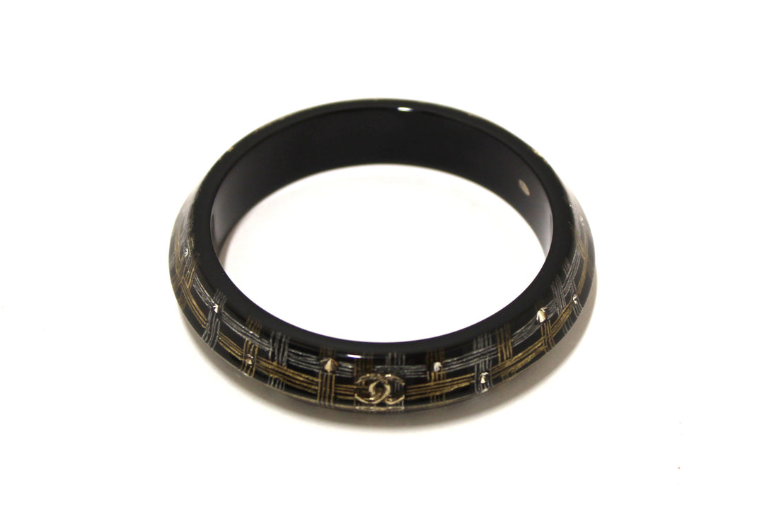 Top Quality Chanel Black Resin and Crystal Bangle Bracelet