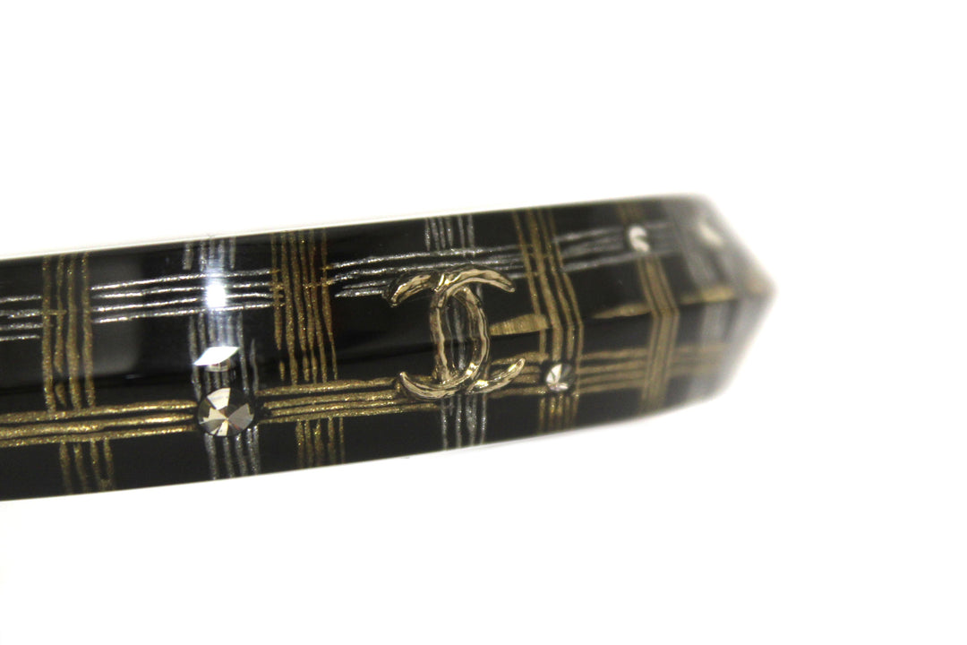 Top Quality Chanel Black Resin and Crystal Bangle Bracelet