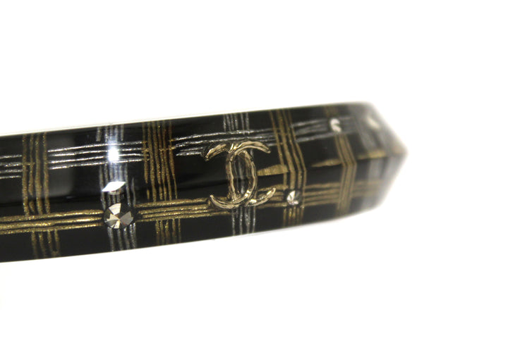 Top Quality Chanel Black Resin and Crystal Bangle Bracelet