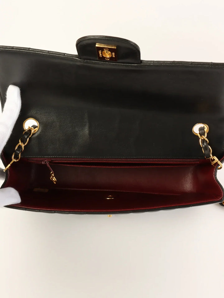 Chanel Around 1992 Made Mademoiselle Stitch Turn-Lock Chain Bag Black