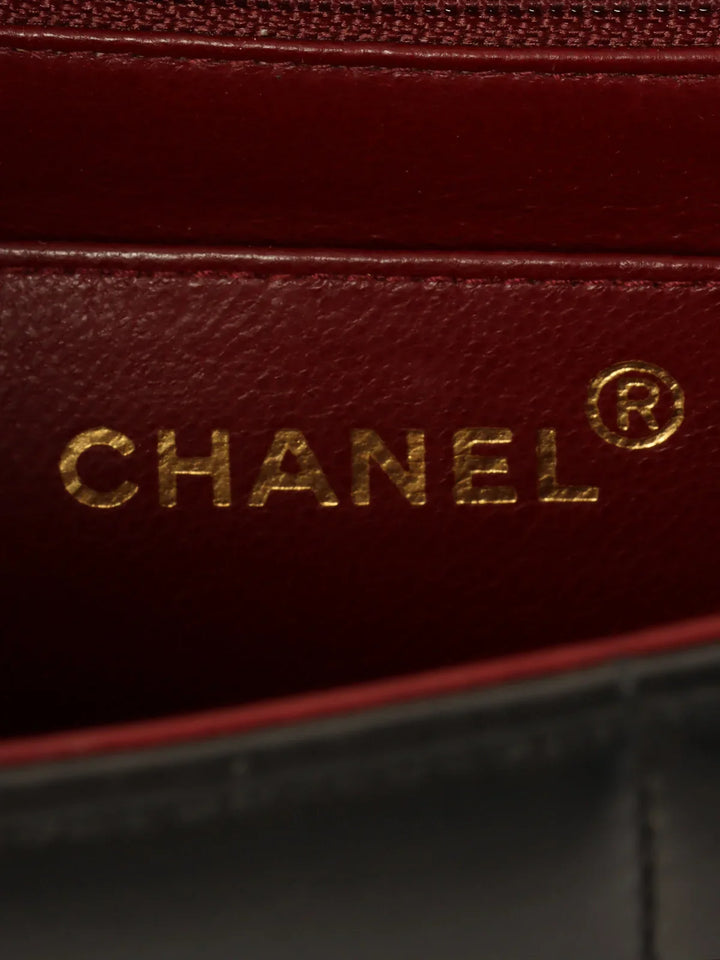 Chanel Around 1992 Made Mademoiselle Stitch Turn-Lock Chain Bag Black