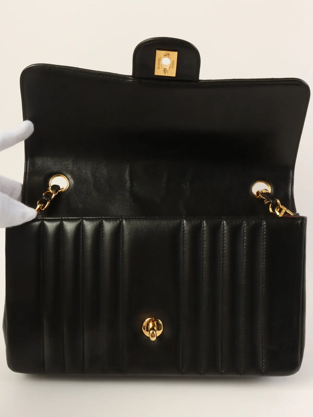 Chanel Around 1992 Made Mademoiselle Stitch Turn-Lock Chain Bag Black