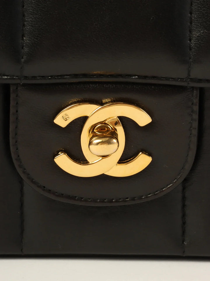 Chanel Around 1992 Made Mademoiselle Stitch Turn-Lock Chain Bag Black